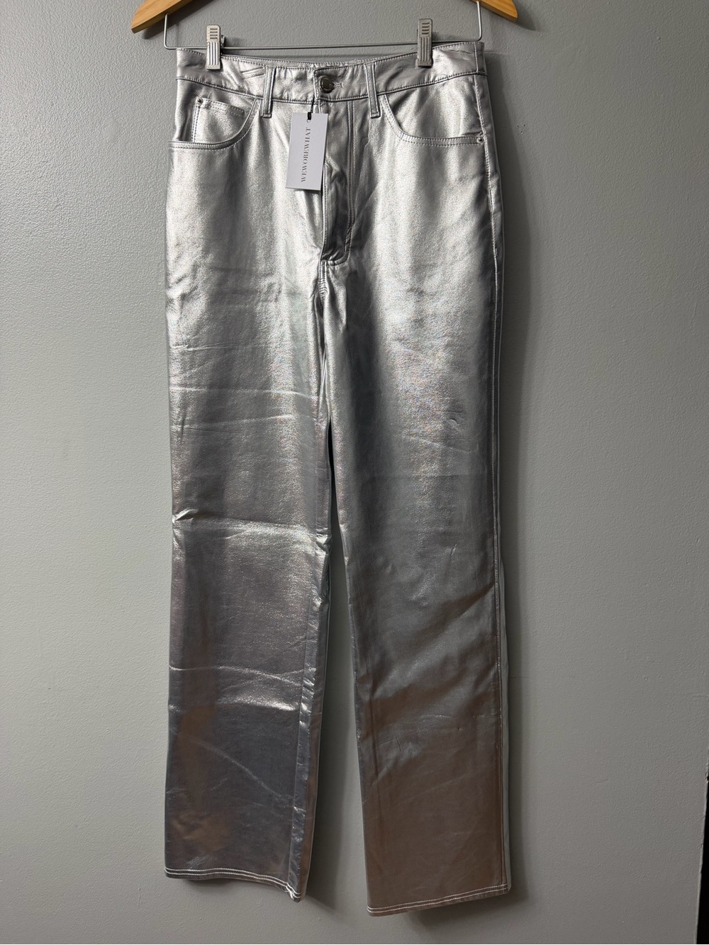 We wore what mirror straight leg Metallic Silver  Straight-Leg Pants 27